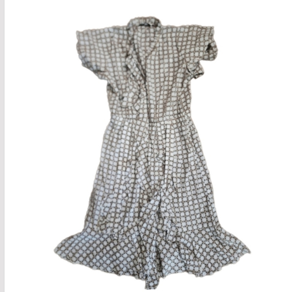 Munthe Cream Brown Ruffle Midi Dress Scandinavian Boho Chic - Picture 3 of 9